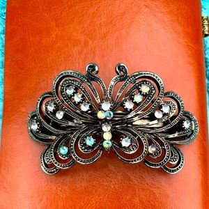 Huge Vintage Rhinestone Butterfly Barrette